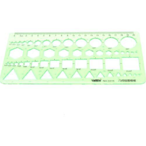 22 x 10.5cm Green Color Plastic Circles Squares Geometric Template Ruler Suitable For Student School Stationery