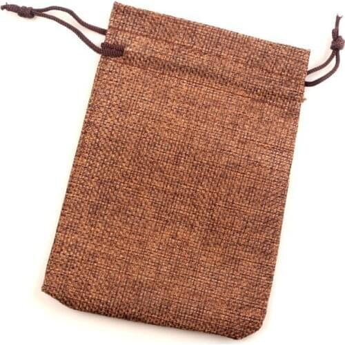 10Pcs Coffee Cotton Linen Drawstring Package Bags Jewelry Candy Christmas Wedding Decoration Gifts Packaging Bags & Pouch