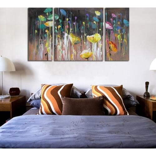 100% Hand painted poppy flower oil painting 3 pieces modern abstract colorful flower oil painting wall art pictures home decor