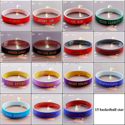 100pcs basketball stars color coated wristband silicone bracelets free shipping by ePacket