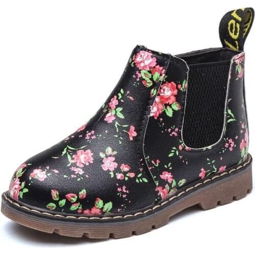 2019 Girls Boots Kids Ankle Boots Flower Print Chelsea Boots Autumn Winter Martin Boots Children Winter Shoes Fashion Baby Boots