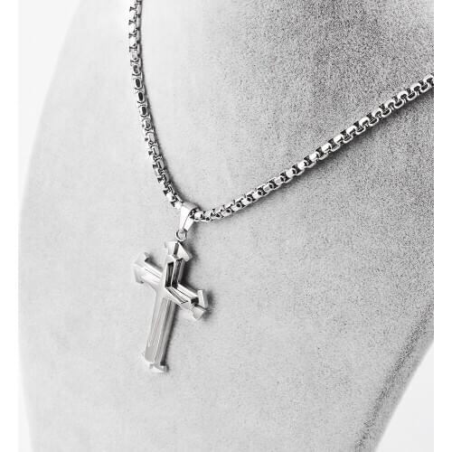 4mm Stainless Steel Square Pearl Chain Necklace Cross Pendant figaro chains necklaces Men Women fashion Jewelry customizable
