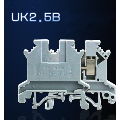 50pcs/lot Phonix Type DIN Rail Universal Screw Lug Plate Wiring Cable Row Universal Connector Copper Terminal Blocks UK-2.5B