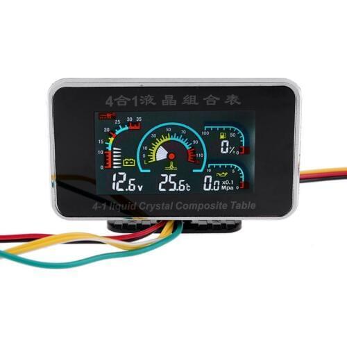 4 In 1 LCD Car Digital Alarm Gauge Oil Pressure Voltmeter Volt Water Temperature Oil Pressure Fuel Gauge Temperature Sensor