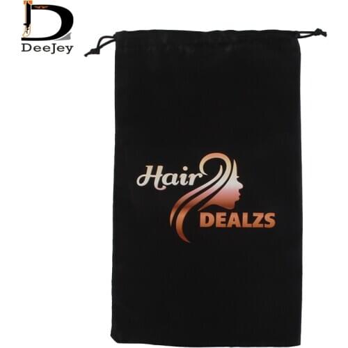 Colorful printed polyester black satin silk bags 18x30cm drawstring bags packaging hair extension bundle packaging bags 50pc lot