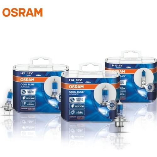 OSRAM H7 H3 H4 H11 Cool Blue Advance H9 H1 9005 9006 HB3 HB4 12V 5000K Mega White Halogen Bulbs Car Headlight Fog Lamp (2 Pcs)