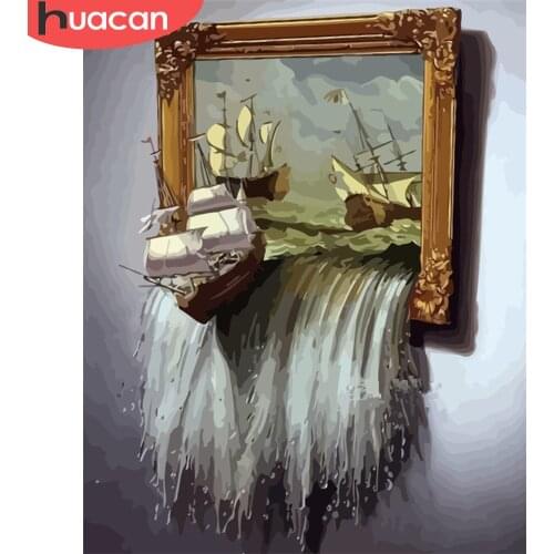 HUACAN DIY Paint By Number Sailboat Drawing On Canvas Picture By Number Landscape Kits Home Decoration