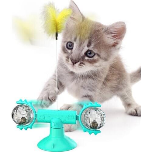 Cat Windmill Toy Funny Rotatable Cat Toys With Catnip Ball Teeth Cleaning Interactive Pet Products Suction Cup Catnip Cats