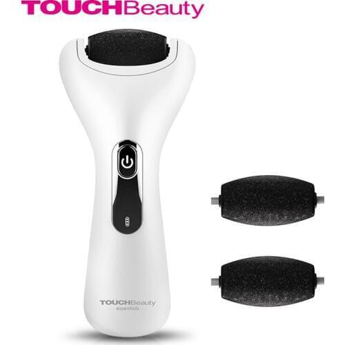 TOUCHBeauty Pedicure tools Foot File Callus Shaver Wet Dry Rechargeable Corn Hard Skin Remover with 2 replacement Roller Heads