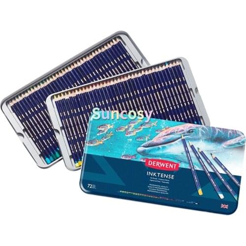 Derwent Colored Pencils Inktense Ink Pencils Drawing Art Tin of 12 24 36 72 Colors, Round, 4mm Soft Lead Core , for Illustrators