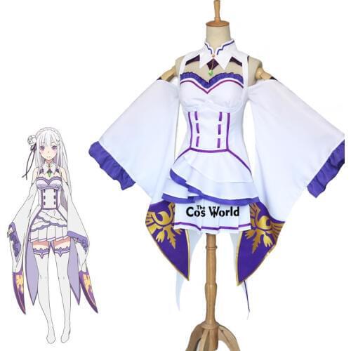 Re Zero Kara Hajimeru Isekai Seikatsu Emilia Tube Tops Dress Uniform Outfit Anime Cosplay Costumes