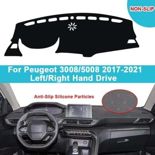 Car Dashboard Cover Dash Mat For Peugeot 3008 5008 2017 2018 2019 2020 2021 Flannel Suede Polyester Dashmat Carpet Rug Protector