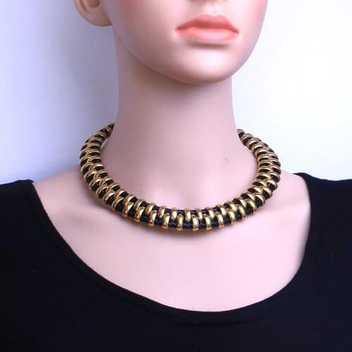 Fashion Chain Stainless Steel Gold Color Leatherwear Necklace Bracelet Jewelry Sets For Woman Jewels Store SRYZ0851