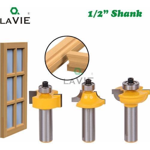 3pcs 12mm 1/2" Shank Router Bits Set Beading Bit Round Over Bead Frame Door T V Shape Milling Cutter For Wood Power Tools