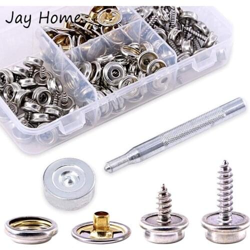 40Sets Stainless Steel Snap Button Kit Snap Button Fastener Kit with 2Pcs Setting Tools for Furniture Canvas Fabric Boats