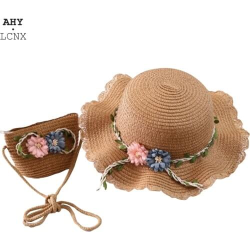 New Summer Casual Fashion Baby Sun Hat Cap Flower Sun Protection Straw Beach Hats Breathable Kids Baby Boy Girl Caps Hats