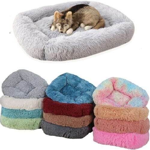 Solid Color Square Dog Bed Long Plush Pet Beds For Little Medium Large Pets Super Soft Winter Warm Sleeping Mats For Dog Cat 1PC