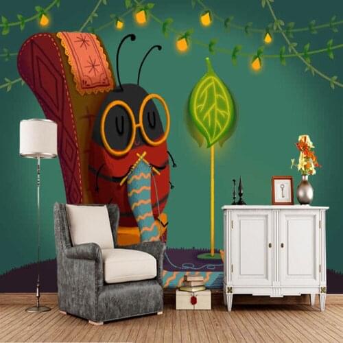 Papel de parede Cartoon bee in a knit sweater children wallpaper,living room sofa TV wall bedroom restaurant bar 3d murals