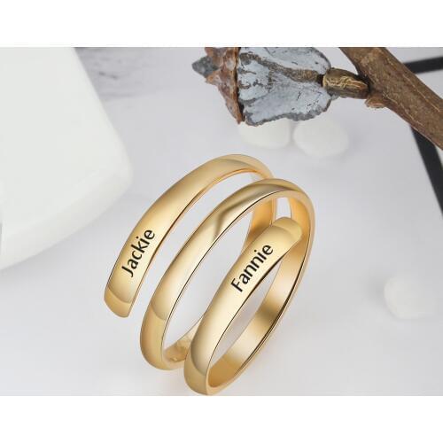 Personalized Spiral Twist Ring Engraved 2 Names Silver Gold Stainless Steel Custom Adjustable Rings Promise For Her BBF