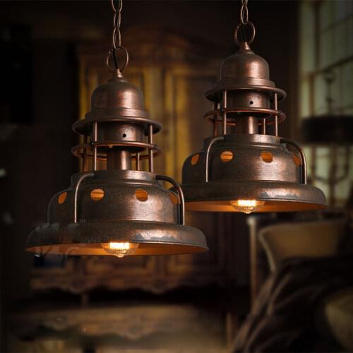 Retro Industrial Rust Copper Hanging Pendant Ceiling Lamp Vintage Chandelier Light For Restaurant Cafe Bar Hall Dining Room