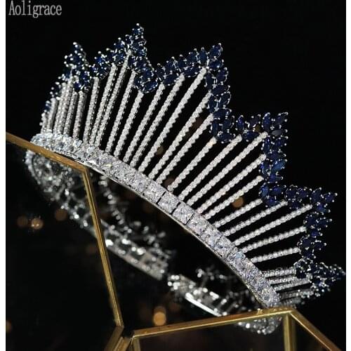 Luxury Large Round 5A Level Cubic Zirconia Wedding Tiaras Pageant CZ Zircon Princess Tall Crowns Sweet 16 Bridal Accessorries