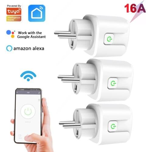 Tuya Smart Home EU 16A Socket WiFi Switch With Power Energy Monitor Timer Smart House APP Control Support Google Home Alexa