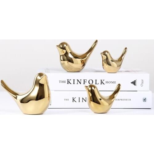 Golden Bird Figurines Modern Ceramic Birds Statues Animal Porcelain Sculpture Home Decoration Table Crafts Wedding Gift 1/2/4pcs