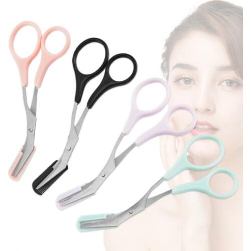 1Pc Stainless Steel Eyebrow Trimmer Scissors With Comb Eyelashes Eyebrow Clip Eyebrow Trimmer Shaving Hair Cutting Trimmer