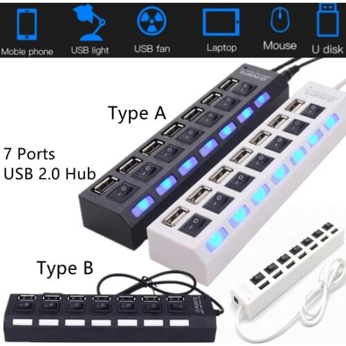 Computer Official Multi High Speed U Disk Mouse Independent Switch 7 Ports Expander USB Splitter Hub