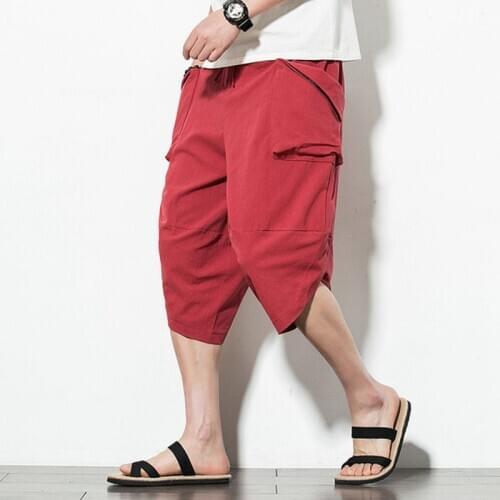 Sinicism Store Japanese Cotton Linen Harem Pants For Men Solid Color Wide Leg Man Casual Calf-length Pants 2020 Male Clothes