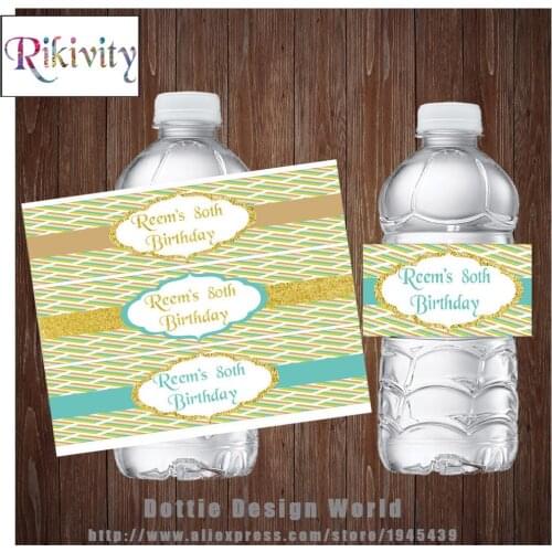 20 Pcs Green Brown Wave Stripe Adult Birthday Party Water Bottle Wine Labels Candy Bar Wrapper Wedding Baby Shower Decoration