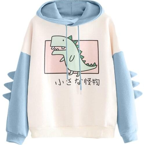 Hoodies Women Sweatshirt Japanese Style Kawaii Cartoon Dinosaur Hooded Autumn Spring Pullovers For Girls Top Sudadera Mujer 2021