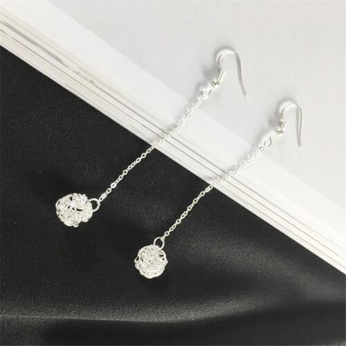 CRLEY Silver Metal Ball Drop Earrings for Women Round Hollow Hanging Dangle Earrings Long Chain Valentine Day Jewelry Brincos