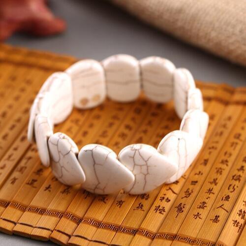 Heart Shape White Turquoises Strand Bracelet Bangle Bohemia Vintage Trendy Howlite Stone Beaded Bracelets Women Charm Jewelry