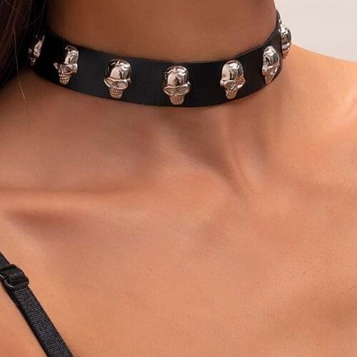 Dark JK Style Sexy Spice Girls Skeleton Skull PU Choker Hyperbole Short Choker Punk Girl Necklace Bar Disco Party Accessories