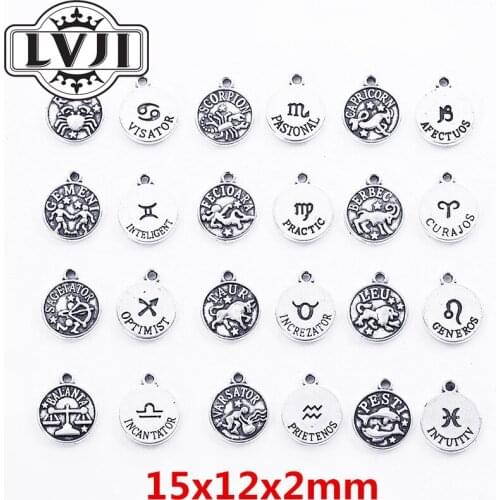 12pcs mix quality zinc alloy Pendant 12 constellation Fashion Bracelet Necklace DIY Jewelry Findings 5990