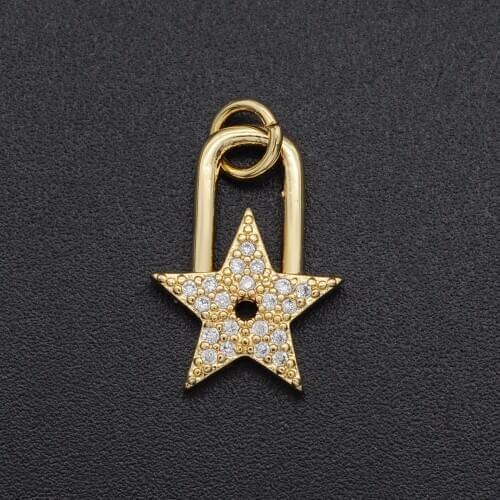 12x16mm CZ Zircon DIY Jewelry Star Lock Charm Pendant Wholesale Necklace Making Charms Fashion Jewellery Pendants