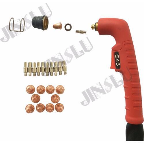 21PCS S45 Plasma Cutting Torch Body Red Handle & Consumables Electrode PR0110 & Tips PD0116-08