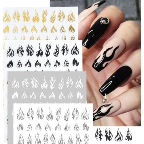 4 Sheets Flame Nail Art Decals for Women Flame Nail Stickers Nontoxic Self-adhesive Nails Manicure Decoration