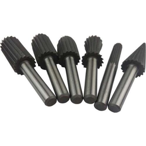 6pcs/set Hard High Speed Steel Rotary Files Woodworking Rasp Bit Tool for Carving/Grinding/Polishing 6MM Handle