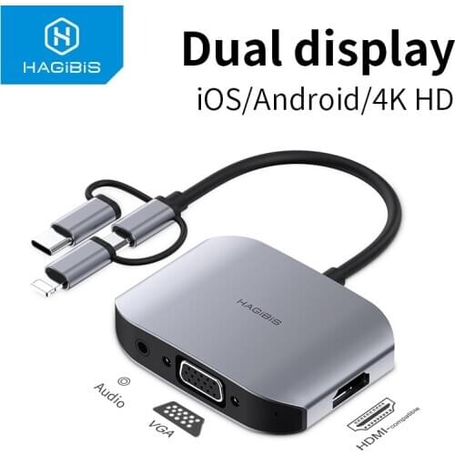 Hagibis VGA HDMI-compatible Adapter USB Type C/Micro USB to 4K TV Projector Monitor HDTV Conventer For All Mobile Phone Devices