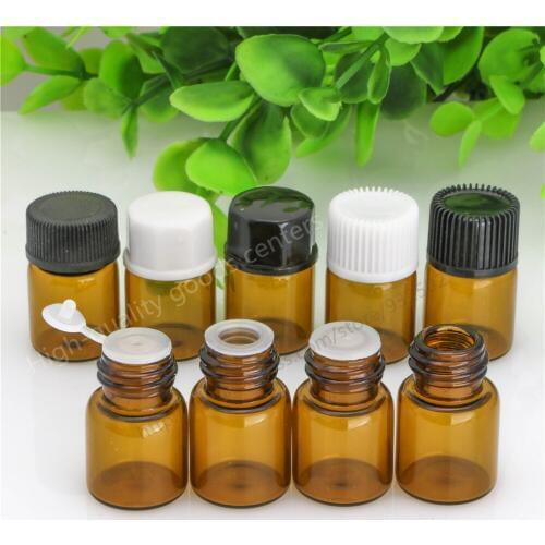 Free Shipping 2ML Mini Amber Glass Essential Oil Bottle With A No Hole Plug & Round Cap Brwon Glass Vials