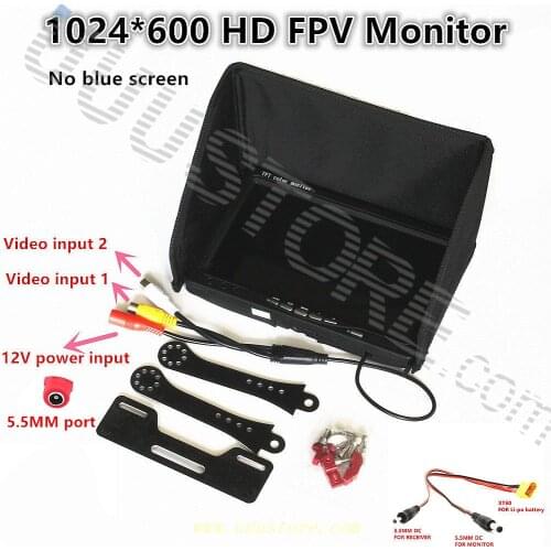NO blue 7" FPV LCD Color 1024x600 FPV Monitor Video Screen 7 inch Sun hood for Rc Multicopter DJI Phantom Ground Station QAV250