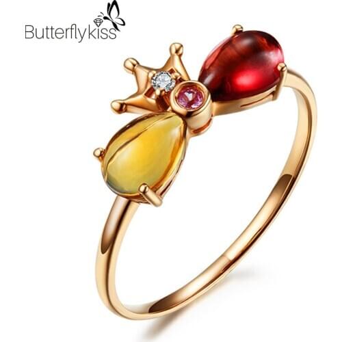 BK 18k Genuine Gold Rings For Women Natural Yellow Tourmaline With Diamond Colorful Gemstones Wedding Engagement Lady Jewelry