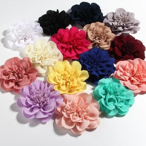 1PC 10CM 3.8" Big New Chiffon Flowers With Hair Clips For Girls Kids Head Accessories Sunflower Handmade Flower For Cloth
