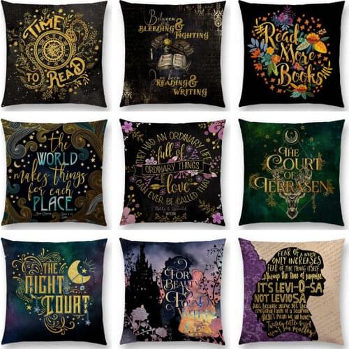 Black Golden Flowers Reading Books Beautiful Language Gorgeous Words Decorative Letters Story Cushion Cover Sofa Pillow Case