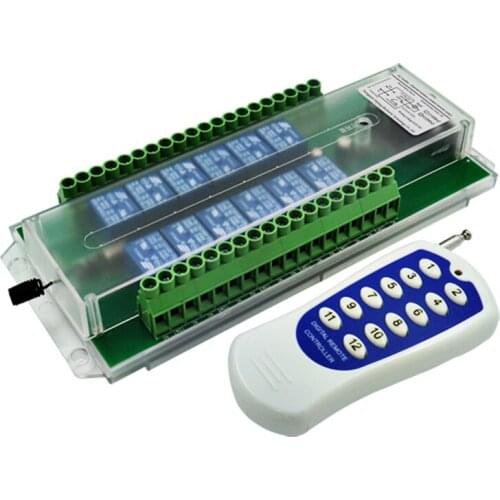 DC 12V/24V/36V/48V 12-channal 12CH Radio Controller RF Wireless Remote Control Switch System Transmitter Receiver Garage door Re