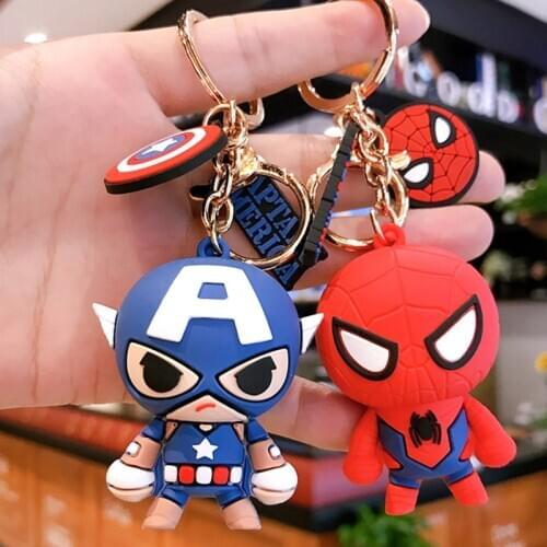 Disney Creative PVC Cartoon Keychain Drop Mini Cute Glue Spiderman Iron Man Hero Bag Key Pendant Gift