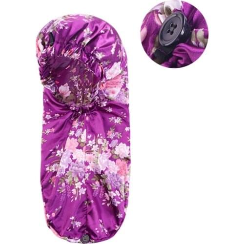 H9ED Hair Bonnets for Women Printed Elastic Band Silky Sleeping Foldable Nightcap with Button for Braids Hair Loose