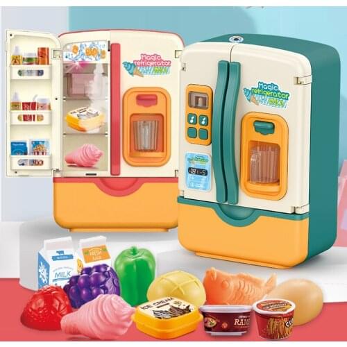 Pretend Play Toys Simulation Double Refrigerator Spray Refrigerator Educational Mini Kitchen Toys Role Playing Toy